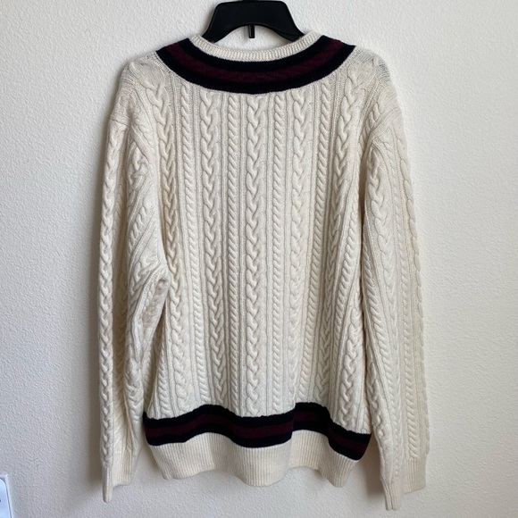 New!🍁Polo Ralph Lauren Cable Knit Alpaca Wool V-Neck Jumper Varsity Sweater XXL - Picture 13 of 15